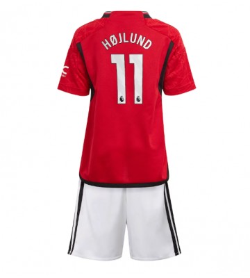 Manchester United Rasmus Hojlund #11 Primera Equipación Niños 2023-24 Manga Corta (+ Pantalones cortos)